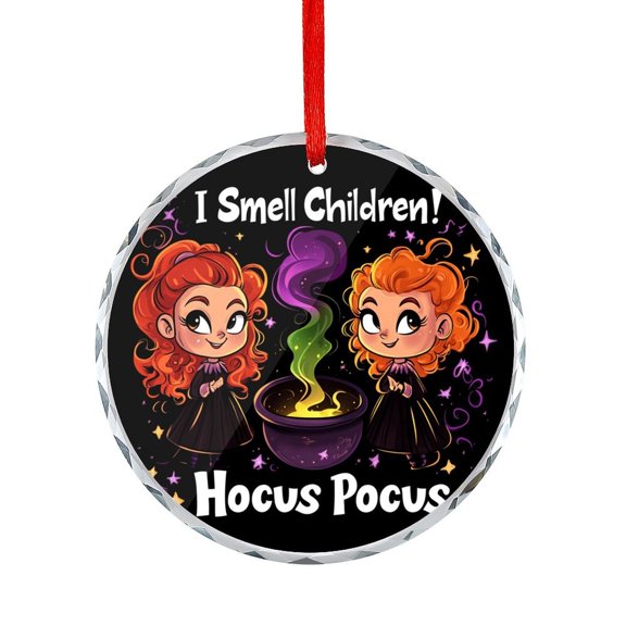 I Smell Children Halloween Witch Sister Crystal Glass Ornament Halloween Fall Decor Glass Round Christmas Ornament Appreciation Gifts Ornaments for Xmas Tree