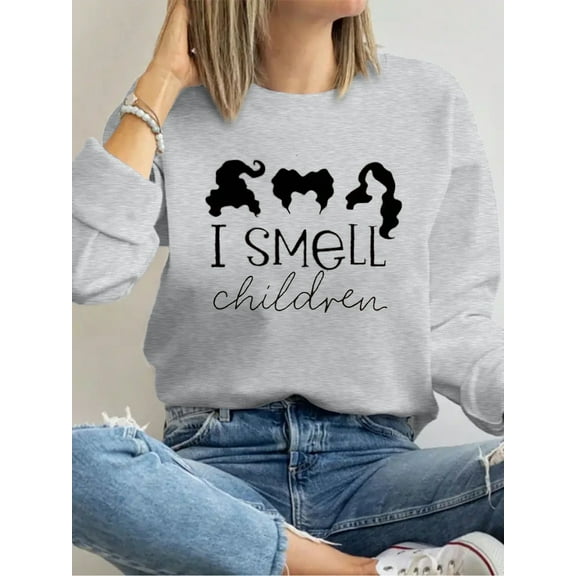 I Smell Children Letter Print Halloween Shirt Long Sleeve Shirts For Women