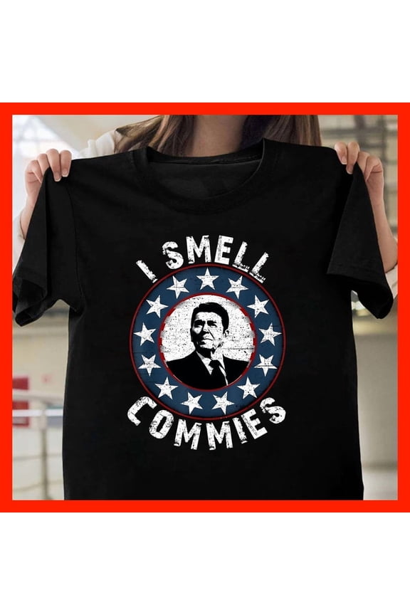 I Smell Commies Ronald Reagan T-Shirt - Vintage Political Humor Tee T310, Softstyle for Unisex, Extended Sizes Up to 5XL