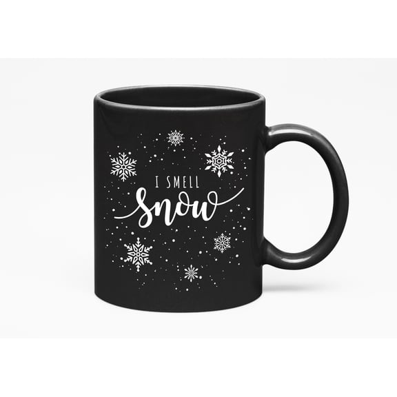 I Smell Snow Christmas Holiday & Winter Cup or Stuff, Black 11oz Ceramic Mug