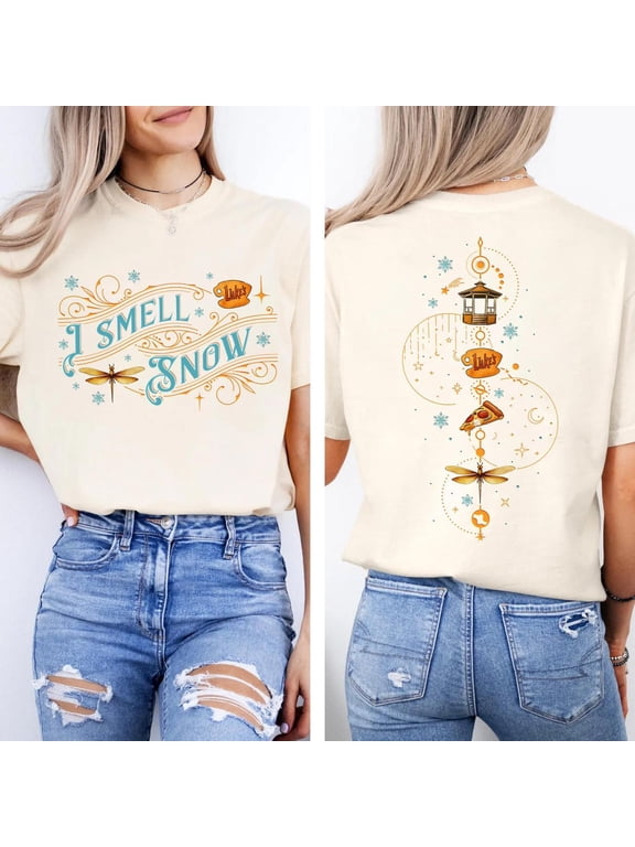 I Smell Snow Gilmore 2 Sided T-shirt, Stars Hollow Gilmore Girls, Where You Lead I Will Follow Winter Shirt,Natural Color,Size L