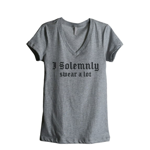 I Solemnly Swear A Lot Women's Fashion Relaxed V-Neck T-Shirt Tee Heather Grey 2X-Large