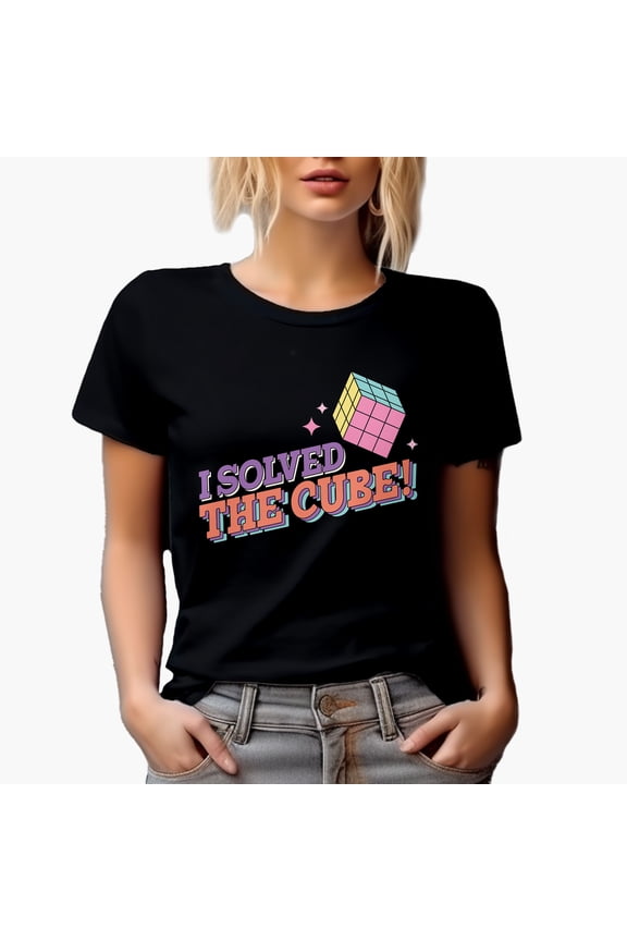 I Solved the Cube, 90s Retro Art or Smart Person Merch Gift, Black T-Shirt, Small