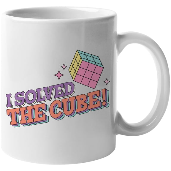 I Solved the Cube, 90s Retro Art or Smart Person Themed Merch Gift, White 11oz Ceramic Mug