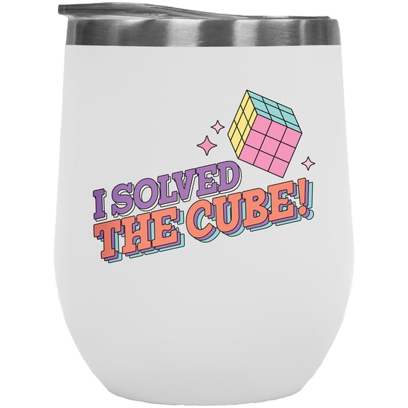 I Solved the Cube, 90s Retro Art or Smart Person Themed Merch Gift, White 12oz Wine Tumbler