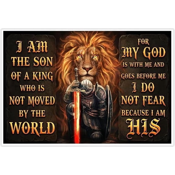 I Am The Son of a King Wall Art Canvas Print,Lion Warrior Christian Poster,Faith-Based Decor for Bedroom Living Room,For My God Is With Me Not Fear His Canvas Prints