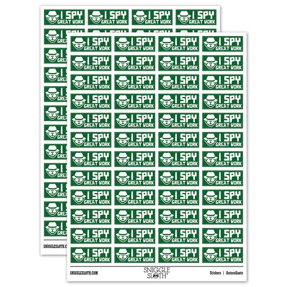 I Spy Great Work Detective Teacher Student School Sticker Set - Dark Green - Matte Finish - 1.25" Mini