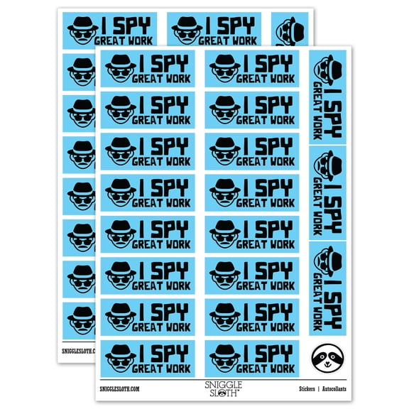 I Spy Great Work Detective Teacher Student School Sticker Set - Light Blue - Matte Finish - 2.00" Large