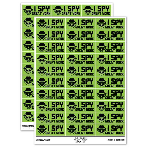 I Spy Great Work Detective Teacher Student School Sticker Set - Light Green - Matte Finish - 1.75" Medium