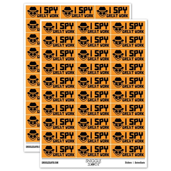 I Spy Great Work Detective Teacher Student School Sticker Set - Orange - Gloss Finish - 1.75" Medium