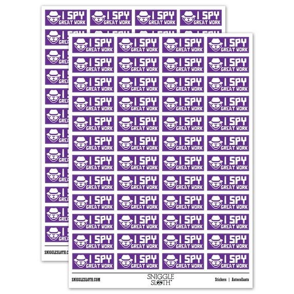 I Spy Great Work Detective Teacher Student School Sticker Set - Purple - Gloss Finish - 1.25" Mini