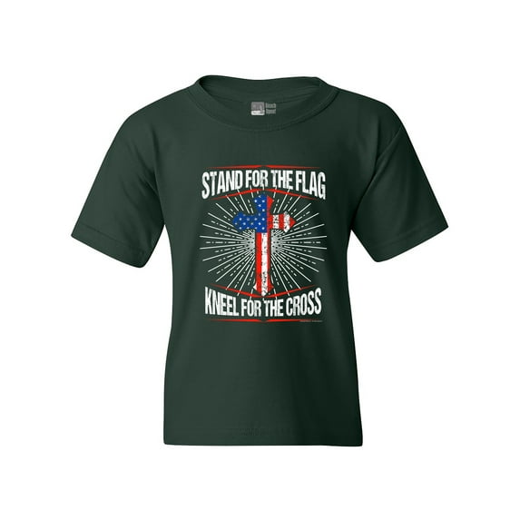I Stand For Flag Kneel For Cross American Flag USA DT Youth Kids T-Shirt Tee