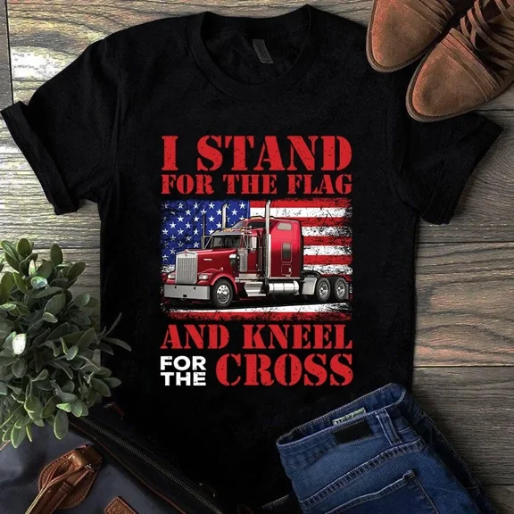 I Stand For Flag Kneel For Cross USA Flag Graphic Tee Shirt Gift Idea,for unisex up to 5XL