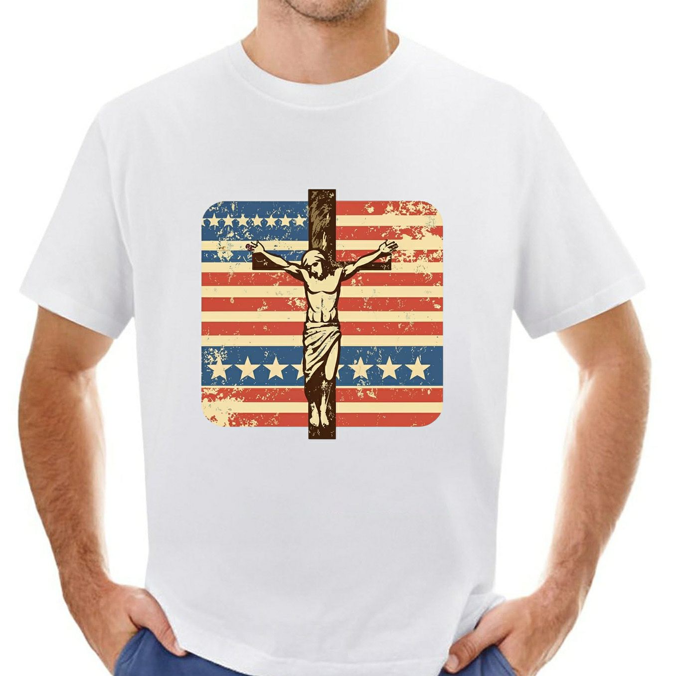 I Stand For The Flag And Kneel For The Cross Usa Flag Vintage Mens T ...