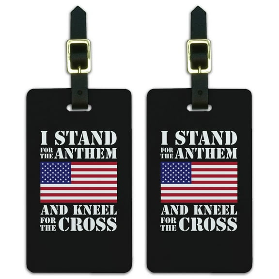I Stand For The Flag Kneel Cross USA American Flag Patriotic Luggage ID Tags Suitcase Carry-On Cards - Set of 2