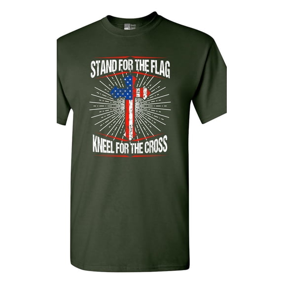 I Stand For The Flag Kneel For The Cross American Flag USA DT Adult T-Shirt Tee