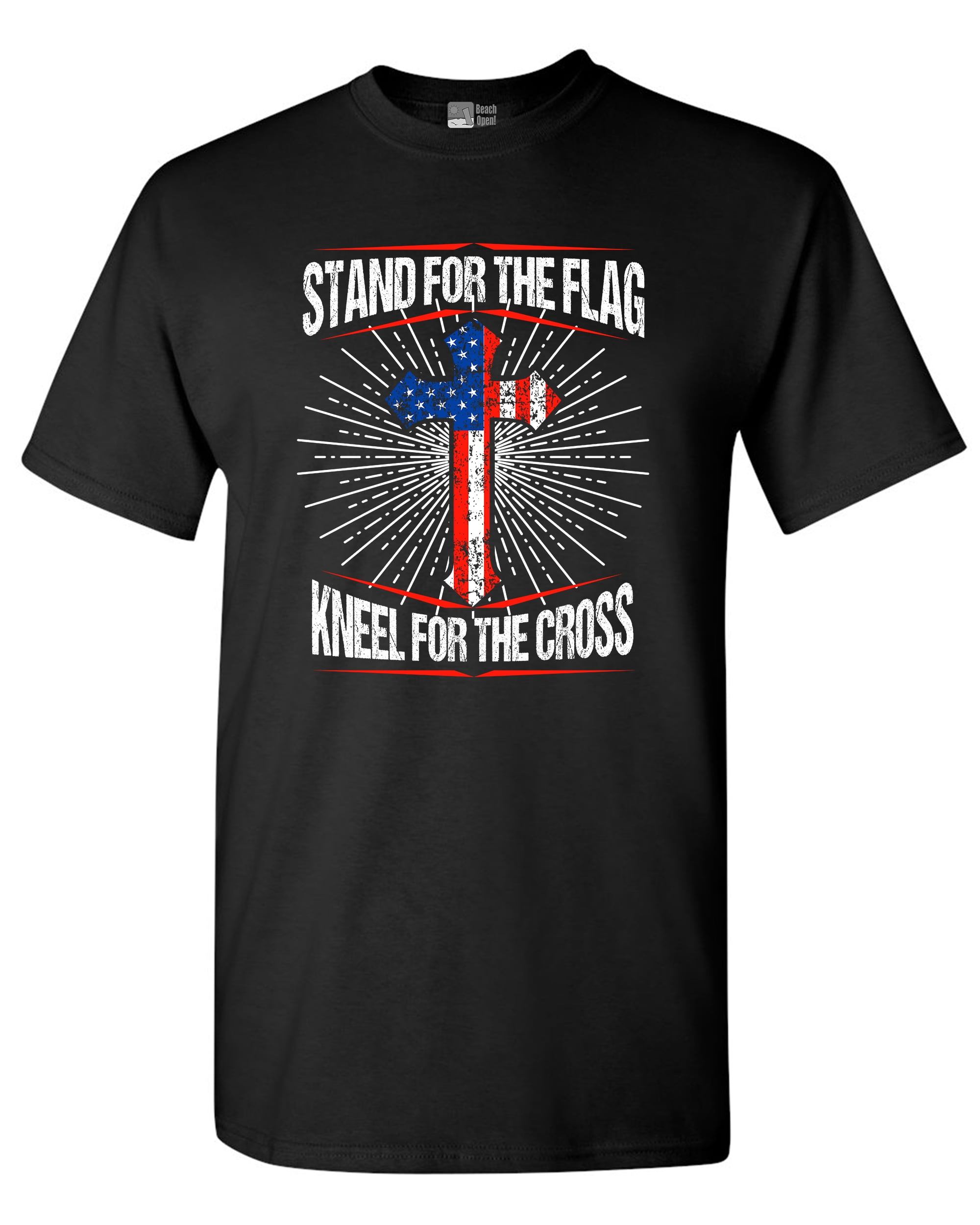 I Stand For The Flag Kneel For The Cross American Flag USA DT Adult T