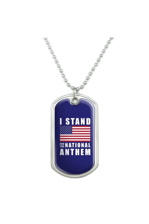 I Stand For The National Anthem American Flag USA Military Dog Tag Pendant Necklace with Chain