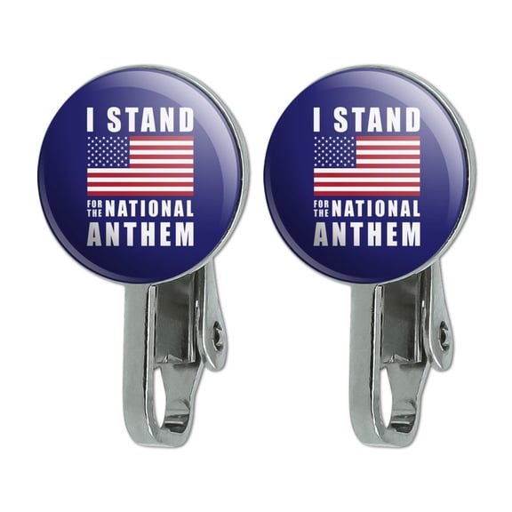 I Stand For The National Anthem American Flag USA Novelty Clip-On Stud Earrings