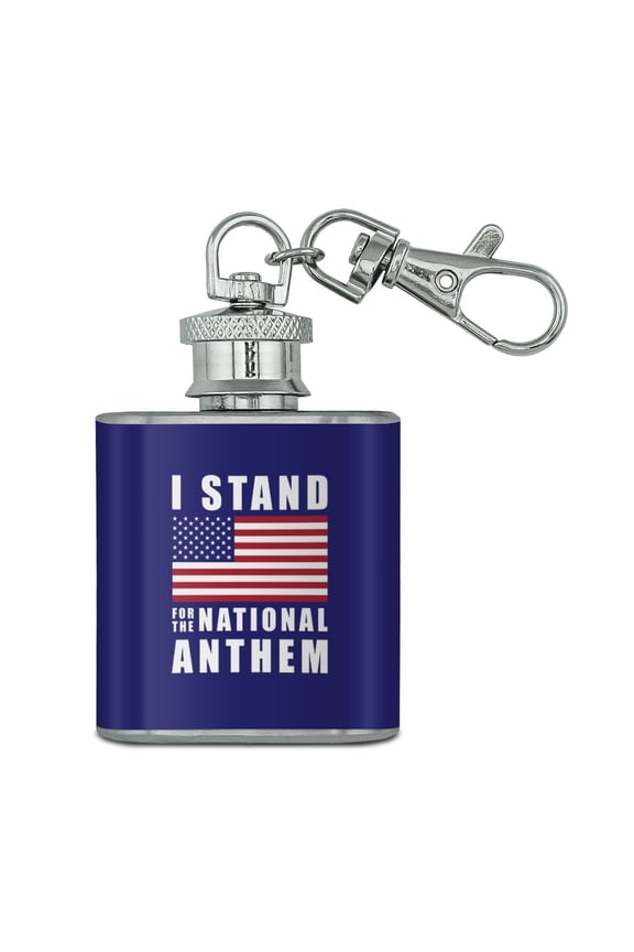 I Stand For The National Anthem American Flag USA Stainless Steel 1oz Mini Flask Key Chain