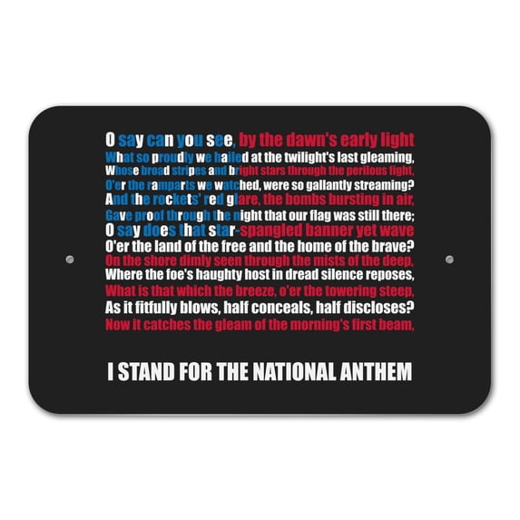 I Stand USA National Anthem Star-Spangled Banner American Flag Patriotic Home Business Office Sign - Plastic - 6" x 9" (15.3cm x 22.9cm)