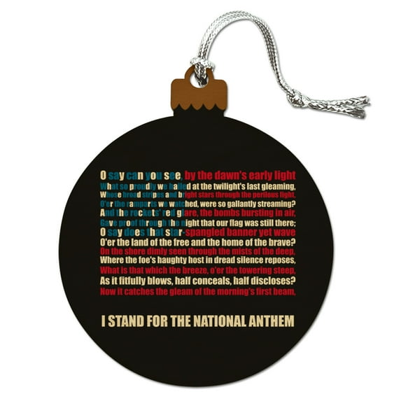 I Stand USA National Anthem Star-Spangled Banner American Flag Patriotic Wood Christmas Tree Holiday Ornament