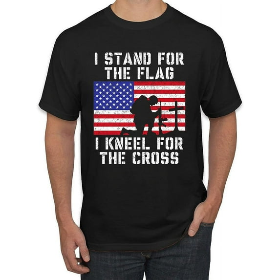 I Stand for The Flag I Kneel for The Cross Americana/American Pride Men's Graphic T-Shirt Black 3X-Large