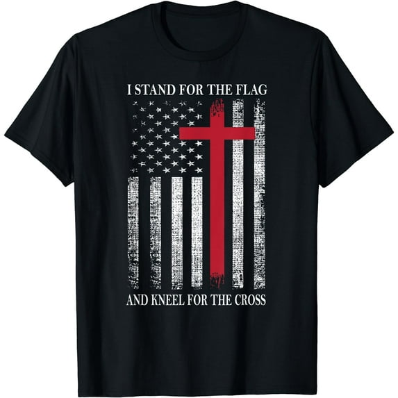 I Stand for the Flag and Kneel for the Cross Shirt USA Flag T-Shirt Black 3X-Large
