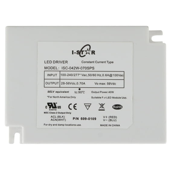 I-Star ISC-042W-070SPS Constant CUrrent LED Driver, 40W, 28-56Vdc, 100-240/277