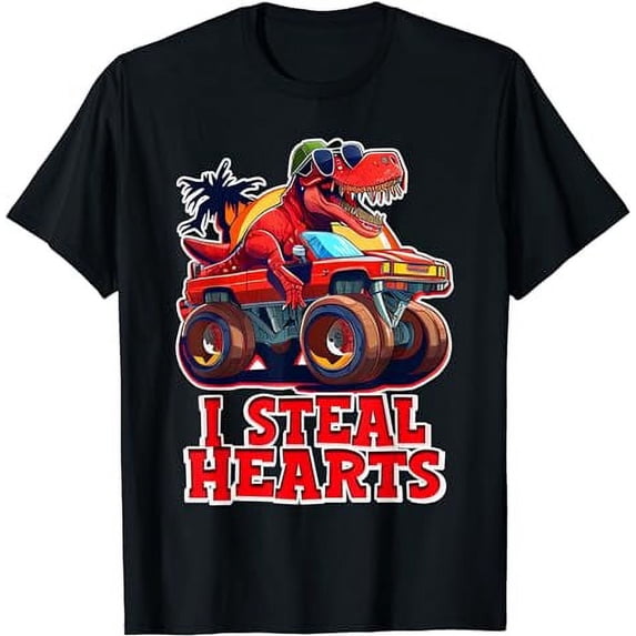I Steal Hearts Dinosaur Valentines Day For Baby Boys Toddler T-Shirt