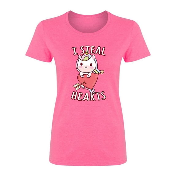 I Steal Hearts Unicorn Shaped T-Shirt Women -Image by Shutterstock, Female Medium