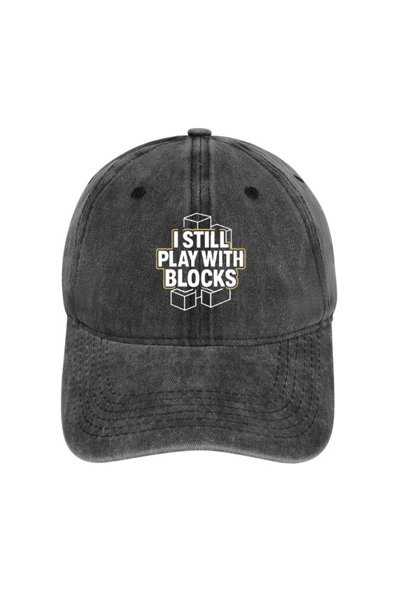 I Still Play With Blocks Charcoal Cotton Baseball Cap for Men Women, Outdoor Casual Adjustable Hat