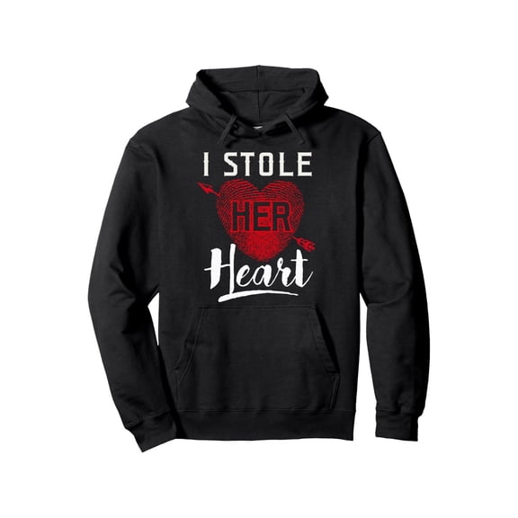I Stole Her Heart" Men'S Hoodie - Casual Pullover With Kangaroo Pocket, Polyester Blend, All-season Wear, Sizes S-xxl - Perfect For Halloween, Thanksgiving, Christmas Gifts