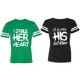 thumbnail image 1 of I Stole Her Heart So I am Stealing His Last Name Matching Couple Cotton Jerseys (Men Green / Women Black) (Men L / Women XL), 1 of 3