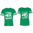 thumbnail image 1 of I Stole Her Heart So I am Stealing His Last Name Matching Couple Cotton Jerseys (Men Green / Women Green) (Men L / Women M), 1 of 3