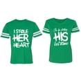 thumbnail image 1 of I Stole Her Heart So I am Stealing His Last Name Matching Couple Cotton Jerseys (Men Green / Women Green) (Men XXL / Women L), 1 of 3