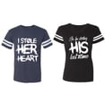 thumbnail image 1 of I Stole Her Heart So I am Stealing His Last Name Matching Couple Cotton Jerseys (Men Navy / Women Black) (Men S / Women S), 1 of 3
