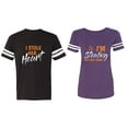 thumbnail image 1 of I Stole Her Heart So I am Stealing His Last name Matching Couple Cotton Jerseys (Men Black / Women Purple) (Men S / Women XXL), 1 of 3