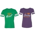 thumbnail image 1 of I Stole Her Heart So I am Stealing His Last name Matching Couple Cotton Jerseys (Men Green / Women Purple) (Men XXL / Women L), 1 of 3