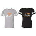 thumbnail image 1 of I Stole Her Heart So I am Stealing His Last name Matching Couple Cotton Jerseys (Men Heather / Women Black) (Men L / Women XXL), 1 of 3