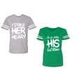 thumbnail image 1 of I Stole Her Heart So I am Stealing His Last Name Unisex Couple Matching Cotton Jersey style T-Shirt Contrasting stripes on sleeves (Men Heather / Women Green) (Men M / Women M), 1 of 3