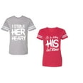 thumbnail image 1 of I Stole Her Heart So I am Stealing His Last Name Unisex Couple Matching Cotton Jersey style T-Shirt Contrasting stripes on sleeves (Men Heather / Women Red) (Men L / Women XL), 1 of 3