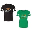 thumbnail image 1 of I Stole Her Heart So I am Stealing His Last name Unisex Couple Matching Cotton Jersey style T-Shirt Contrasting stripes on sleeves (Men Black / Women Green) (Men S / Women M), 1 of 3