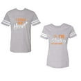 thumbnail image 1 of I Stole Her Heart So I am Stealing His Last name Unisex Couple Matching Cotton Jersey style T-Shirt Contrasting stripes on sleeves (Men Heather / Women Heather) (Men S / Women S), 1 of 3
