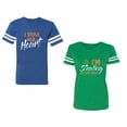 thumbnail image 1 of I Stole Her Heart So I am Stealing His Last name Unisex Couple Matching Cotton Jersey style T-Shirt Contrasting stripes on sleeves (Men Royal / Women Green) (Men S / Women L), 1 of 3