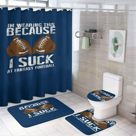 I Suck At Fantasy Football Gift Shower Curtain Bathroom Sets Toilet Lid Rug, Bath Mat And Contour Mat, Shower Curtain 4Pcs