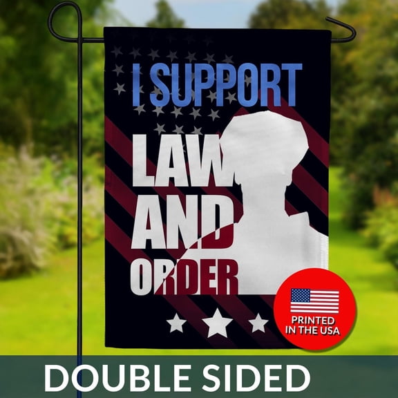 I Support Law and Order Flag Police Officer Silhouette Double Sided 1