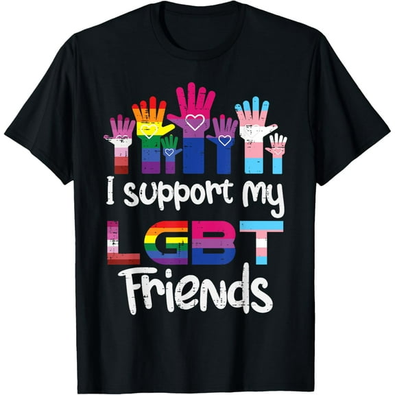 I Support My LGBT Friends Ally Lesbian Gay Bisexual Bi Trans T-ShirtMen and women, Black T-shirt, size: Extra large