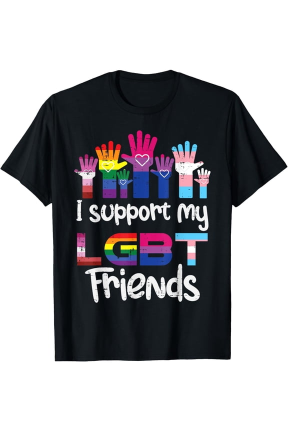 I Support My LGBT Friends Ally Lesbian Gay Bisexual Bi Trans T-ShirtMen and women, Black T-shirt, size: Extra large