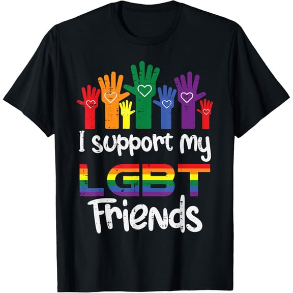 I Support My LGBT Friends Gay Pride LGBTQ Straight Ally T-ShirtMen and women, Black T-shirt, size: Extra large